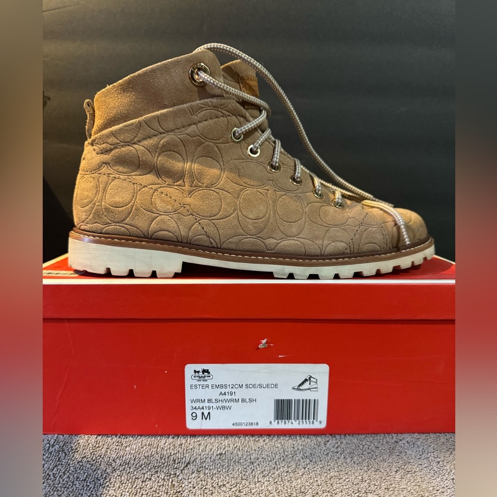 Coach Ester Suede Logo Boots size 9 in Warm Blush.